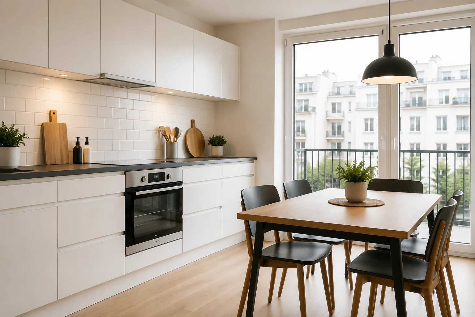 Cuisine préparée pour une remise des clés après un nettoyage de fin de bail à Bruxelles